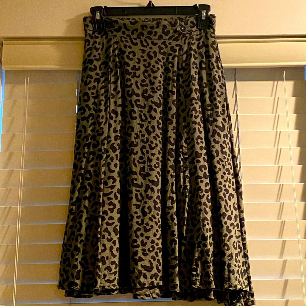 Leopard Print High Waisted Midi Skirt